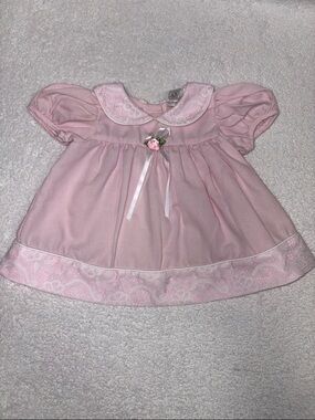 Rose cottage Classic Pink Peter Pan Collar Rose lace ribbon Accent 3/6m